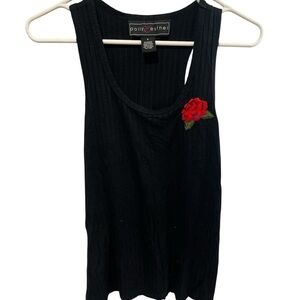 Cute Ribbed Black Rose Tank Top Sz Small
